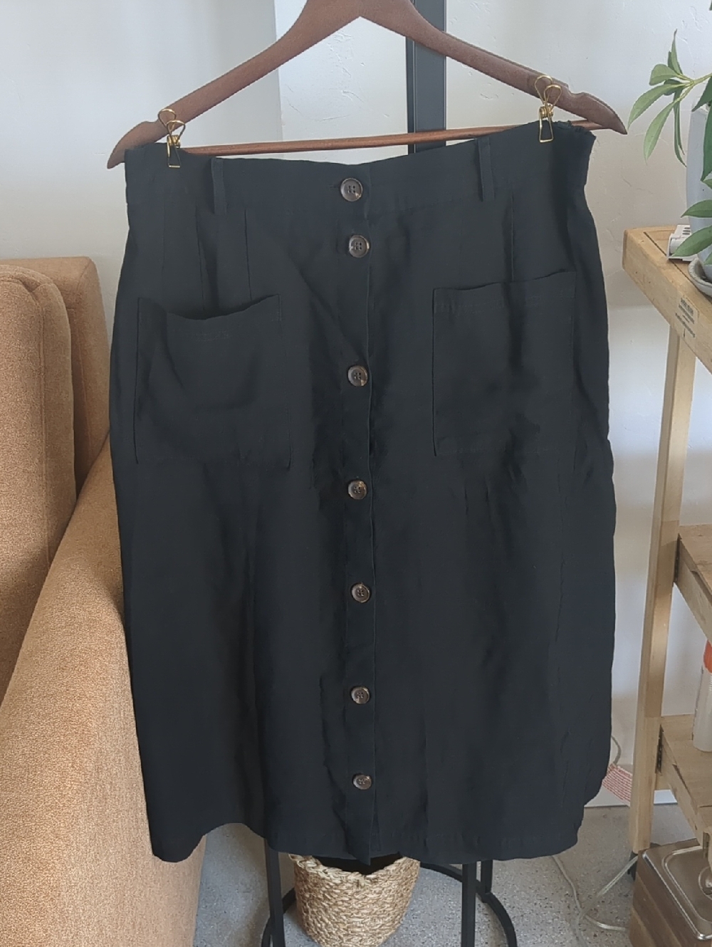 Old Navy Aline Button Up Midi Black Skirt Large